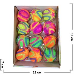 Игрушка светящаяся мячик цветной 65 мм с хвостиком 12 шт/упаковка - фото 204407