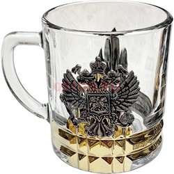 Чашка с ручкой «герб России цвет металл» стеклянная в золоте - фото 204958