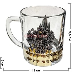 Чашка с ручкой «герб России цвет металл» стеклянная в золоте - фото 204959