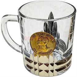 Чашка с ручкой «монета Сталин» стеклянная в золоте - фото 204960