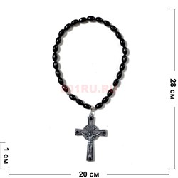 Четки христианские с крестом овальная бусина из черного агата 12 шт/упаковка - фото 205253