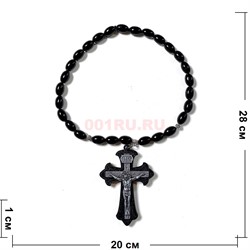 Четки христианские с крестом (2221-E) овальная бусина из черного агата 12 шт/упаковка - фото 205265