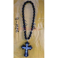 Четки христианские с крестом (2221-E) овальная бусина из черного агата 12 шт/упаковка - фото 205266