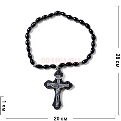 Четки христианские с крестом (2221-J) овальная бусина из черного агата 12 шт/упаковка - фото 205279