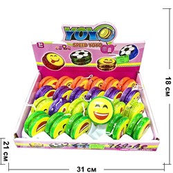 Йо-йо «смайлики» светящиеся цвета в ассортименте 24 шт/упаковка - фото 205655