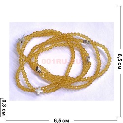 Браслет 2-3 мм с крестом из стекла цвет цитрин - фото 206739