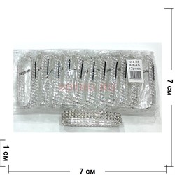 Браслет металлический (BR-4S) одноцветный со стразами в 3 ряда 12 шт/упаковка - фото 208010