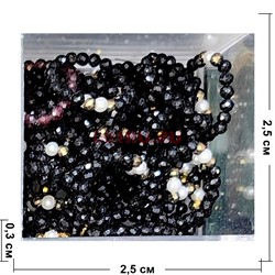 Кольцо из черной шпинели бусина 3 мм граненая + экстра бусины - фото 208081