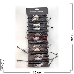 Браслет из кожзама (M-311) рыба ихтис с металлической фурнитурой 12 шт/упаковка - фото 208488