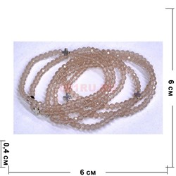 Браслет из стекла 4 мм с крестом серо-розовый прозрачный цвет - фото 208594