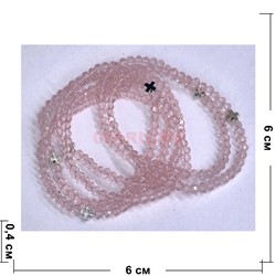 Браслет из стекла 4 мм с крестом розовый прозрачный цвет - фото 208608