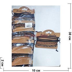 Браслет (BR-410A) тройной из кожзама 3-в-1 с фурнитурой 12 шт/упаковка - фото 210873