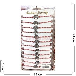 Браслет Дерево (BR-2513) с тонкой красно-белой нитью 12 шт/упаковка - фото 210907