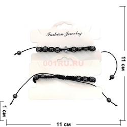 Браслет из гематита (N-73) круглые бусины + крест с завязками 12 шт/упаковка - фото 213729