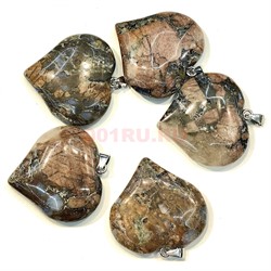 Сердце из яшмы 4x4 см розовый+коричневый цвет - фото 216476
