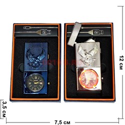 Зажигалка USB двойной разряд с часами и подсветкой - фото 218831