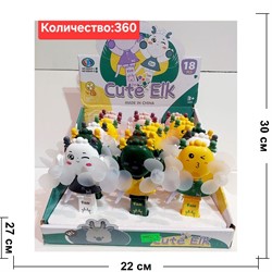 Вентилятор ручной двойной (3395) Cute Elk 18 шт/упаковка - фото 219330