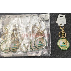 Брелок со стразами (KY-2658) мусульманский круглый с зеленым фоном 12 шт/упаковка - фото 219375