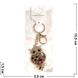 Брелок со стразами (B-9) «Сова на ветке» и карабином 12 шт/упаковка - фото 221142