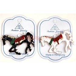 Брошь со стразами Лошадь (KN-B-40) металлическая 12 шт/упаковка - фото 221231