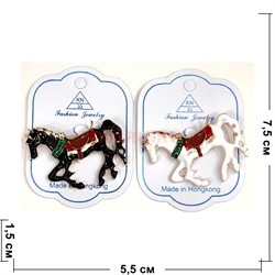 Брошь со стразами Лошадь (KN-B-40) металлическая 12 шт/упаковка - фото 221233