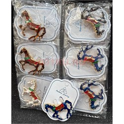 Брошь со стразами Лошадь (KN-B-40) металлическая 12 шт/упаковка - фото 221234