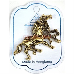 Брошь со стразами Лошади пара (KN-B-30) металлическая 12 шт/упаковка - фото 221249