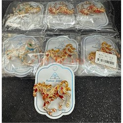 Брошь со стразами Лошадь (KN-B-51) металлическая 12 шт/упаковка - фото 221259