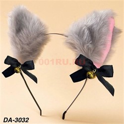 Ободок для волос (DA-3032) с ушками и бантами цвет серый 12 шт/упаковка - фото 222096