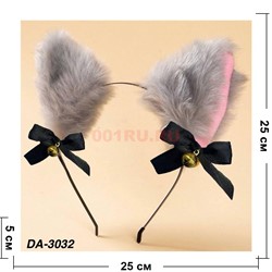 Ободок для волос (DA-3032) с ушками и бантами цвет серый 12 шт/упаковка - фото 222097