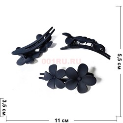 Заколка краб черная (RV-6019) два цветка 12 шт/упаковка - фото 222586
