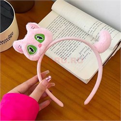 Меховой ободок Котик розовый 12 шт/упаковка - фото 222773