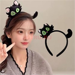 Меховой ободок Котик черный 12 шт/упаковка - фото 222777