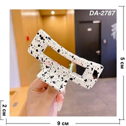 Краб для волос белый в черную крапинку (DA-2787) пластмассовый 12 шт/упаковка - фото 222806