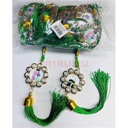 Амулет мусульманский (KN-G34) Кааба со стразами и зелеными нитками 12 шт/упаковка - фото 223258