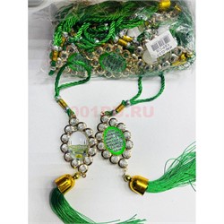 Амулет мусульманский (KN-G37) со стразами и зелеными нитками 12 шт/упаковка (2 вариант) - фото 223266