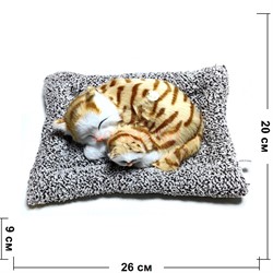 Игрушка мягкая Кошка с котенком спящая на подстилке мяукает 12 шт/упаковка - фото 223457