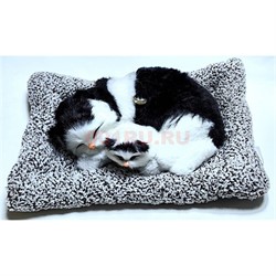 Игрушка мягкая Кошка с котенком спящая на подстилке мяукает 12 шт/упаковка - фото 223458