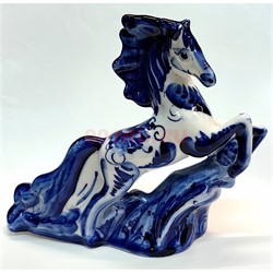 Конь гжель синяя Валет 16 см высота - фото 223608