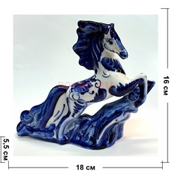 Конь гжель синяя Валет 16 см высота - фото 223609
