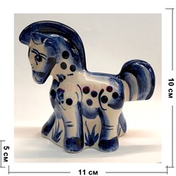 Лошадка конь гжель синяя Трюкач 10 см высота - фото 223614