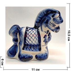 Лошадка конь гжель синяя Трюкач 10x11 см символ 2026 года - фото 223616