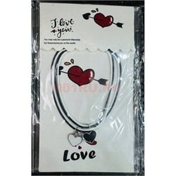 Парные браслеты (BR-2761) два сердца черное и белое 12 пар/упаковка - фото 223733