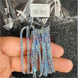 Браслет металлический со стразами (BR-2659) синий цвет 12 шт/упаковка - фото 223751