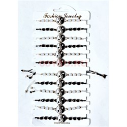 Браслет Инь Ян (J-37) с бусинами и фурнитурой 12 шт/упаковка - фото 223831