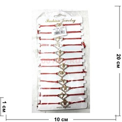 Браслет с тонкой (BR-1647) красной ниткой Сердце с животными 12 шт/упаковка - фото 223860