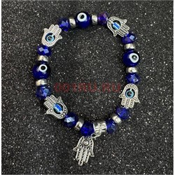 Браслет от сглаза (BR-234T) стекло синий с ладошкой 12 шт/упаковка - фото 223877