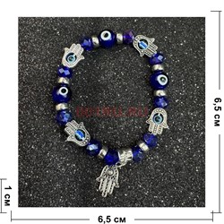 Браслет от сглаза (BR-234T) стекло синий с ладошкой 12 шт/упаковка - фото 223878