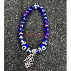 Браслет от сглаза (BR-234Y) стекло синий с ладошкой 12 шт/упаковка - фото 223879