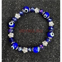 Браслет от сглаза (BR-234E) стекло синий с ладошкой 12 шт/упаковка - фото 223881